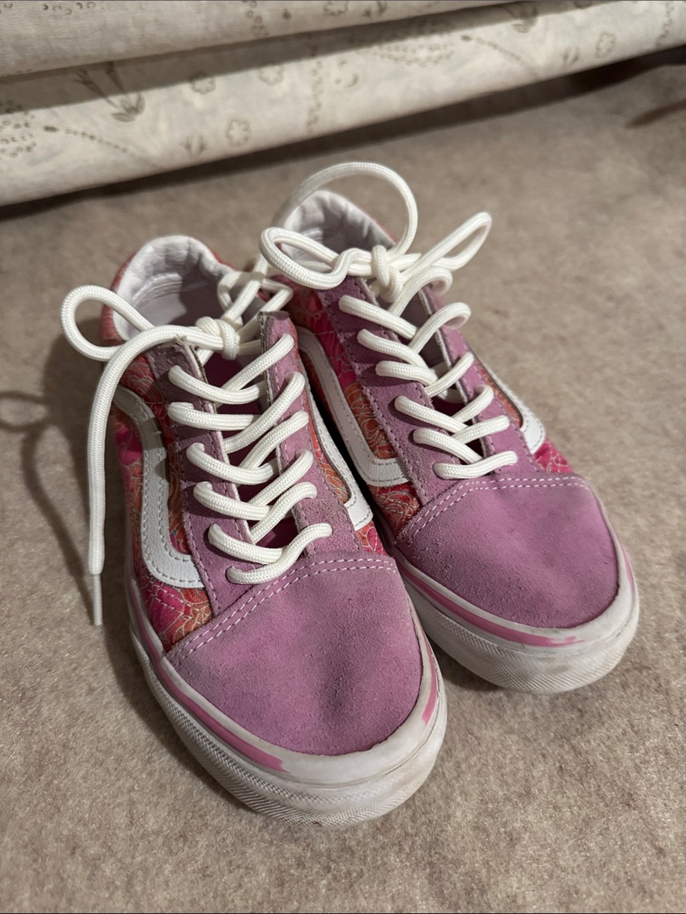 Vans Kids Pink Suede & Patterned Canvas Lace-Up Sneakers